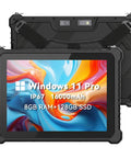 Tough As Nails 10.1 Inch Rugged Tablet With Windows 11 Pro showing IP67 rating and 8GB RAM, built for outdoor job sites.