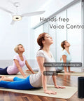 60 Inch Smart Ceiling Fan With Light And Remote Alexa Google Siri Compatible in a yoga class showing voice control