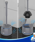 Heavy Duty Toilet Plunger With Holder Set For Quick Bathroom Cleanup, space saving gray plunger with vented holder