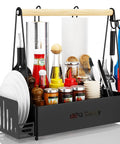 Grill Caddy With Dual Paper Towel Holders For Outdoor BBQs, condiment organizer, utensils, and sauces in heavy duty steel caddy.