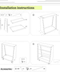 Assembly instructions for Adjustable Wire Spool Rack With Six Rods And Built In Wheel For Wall Mount Display And Storage Cord Reel Organizer.
