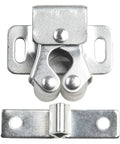 Stainless Steel Double Roller Door Catch Latch For Camper Cabinets RV Trailers And Boats Keeps Doors Locked Down Tight Super Secure Closure Marine Grade Hardware With Gold Tone Finish, silver color, close-up view