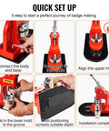 Button Maker Kit For Diy Projects 32 Mm Press Machine With setup steps showing assembly process and adjustments.