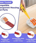 Clear View Lever Wire Connector Kit With 2 To 5 Port Push In Levers, Test Hole, AWG 28 12, transparent with test probe