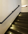 Heavy Duty Aluminum Handrail Set For Indoor Outdoor Stairs 16 Foot Wall Mounted Grab Bar in matte black finish on indoor staircase.