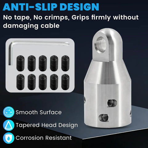 Heavy Duty 4000 Lbs Max Pull Wire Rope Puller Attachment Head with Anti-Slip Design and Smooth Stainless Steel Surface.