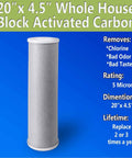 Heavy-Duty Coconut Shell Carbon Block Water Filter Cartridge 5 Micron 4.5 By 20 Inch Replacement For Whole House Systems Universal Fit