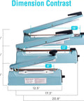 Comparison of 8 Inch Impulse Sealer for Plastic Bags and Shrink Wrap Manual Heat Sealer Machine with Adjustable Temperature sizes