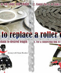 Diagram showing steps to replace 81X Lumber Conveyor Roller Chain 10 Feet With 1 Connecting Link for heavy duty systems.
