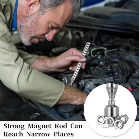 Man using Telescoping Magnetic Pickup Tool Three Point Five Pound Lift Extendable Magnet Grabber With Pocket Clip in car engine