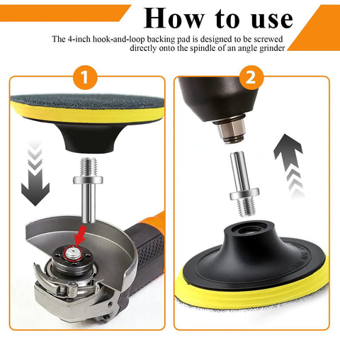 Instructions for using 102 Pcs 40 To 800 Grit Angle Grinder Sanding Discs And Blocks 4 Inch With Upgraded Hook And Loop Backing Pad.