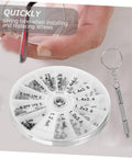 Close-up of Two Pack Eyeglass Repair Kit With Screws And Screwdriver In A Grab And Go Compact Storage Case with hand using screwdriver