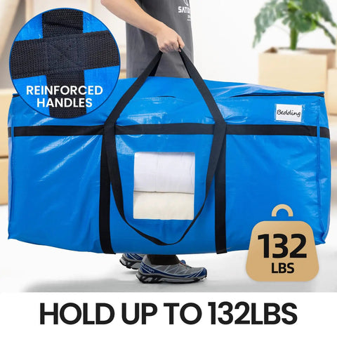 Giant 69 Gallon Extra Large Storage Bags Heavy Duty Moving Bags With Visible Window And Wrap Around Handles Blue 2 Pack Space Saving Totes Alternative To Moving Boxes