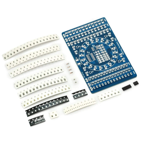 DIY Soldering Practice Kit For SMD SMT Welding Training Board EK7026 With Water Lamp Circuit and components displayed