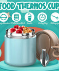 Hot Food Lunch Jar For Kids And Adults, 15.2 Oz Insulated Leak Proof Food Container With Wide Mouth, Folding Spoon And Handle