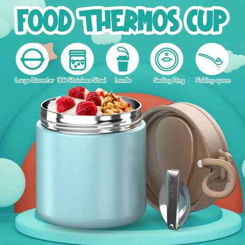Hot Food Lunch Jar For Kids And Adults, 15.2 Oz Insulated Leak Proof Food Container With Wide Mouth, Folding Spoon And Handle