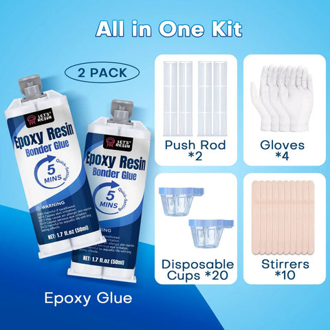 Fast Cure 5 Minute Epoxy Kit 3.4oz Clear High Strength 2 Part Glue With Mixing Tools Waterproof Adhesive Kit components
