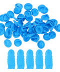 Built Tough And Wicked Comfy Blue Nitrile Finger Sleeves Protective Covers For Electronic Cleanroom And Wound Care Reusable Anti Static Industrial Safety Gloves 100 Piece Pack Smooth Finish, assorted blue finger sleeves and guards.