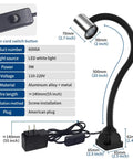 Built Tough LED Work Light With Flexible Gooseneck, IP65 Waterproof Industrial Lamp, 900 Lumens, 120 Volt Power, dimensions displayed