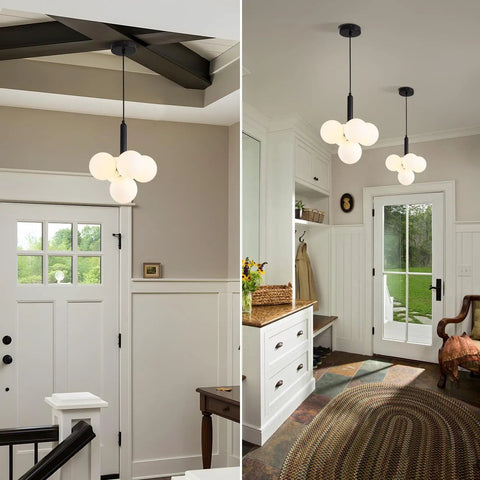 Five Ring Dimmable LED Pendant Light With Remote Control Adjustable Height And Shape DIY Design for modern entryway lighting.