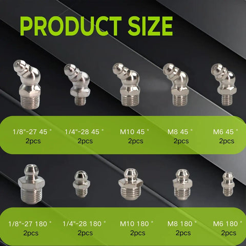 Beefed Up 20 Piece Grease Fittings Kit With SAE And Metric Zerk Fittings Straight And 45 Degree Angles For Grease Gun Nickel Plated Iron