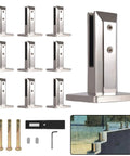 Square 304 Stainless Steel Glass Floor Spigots Deck Railing Clamps Adjustable For Ten To Fifteen Millimeter Frames Hella Solid Pool Staircase Mounts Slick Silver set of 10 with accessories.