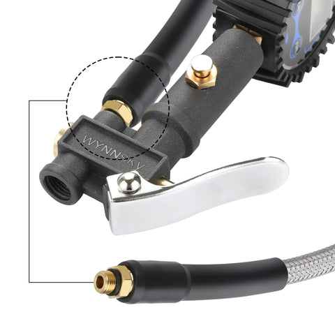 Go-To 21 Inch Tire Inflator Gauge Hose Replacement With Locking Chuck And Brass Connector 3/8-24 UNF Threads For Quick PSI Checks, Heavy Duty Air Line, Handles Up To 300 PSI Working Pressure And 1100 PSI Burst, black hose and brass fitting