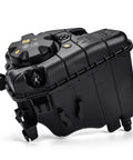 No Sweat Coolant Overflow Reservoir Tank With Cap Straight Swap And Plug In Setup For 2016-2020 BMW 530i 540i 640i GT 740i, black plastic design.