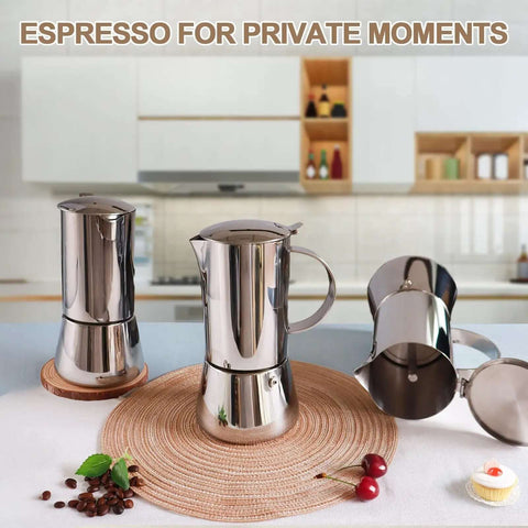 Uncoated 2 Cup Moka Pot Thick 304 Stainless Steel Stovetop Espresso Coffeemaker for home travel camping, kitchen view