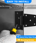 Installation of Heavy Duty Gate Hinges 3.5 Inch 6 Pack Extra Thick Industrial T Barn Door Hinges on gate with black iron finish.