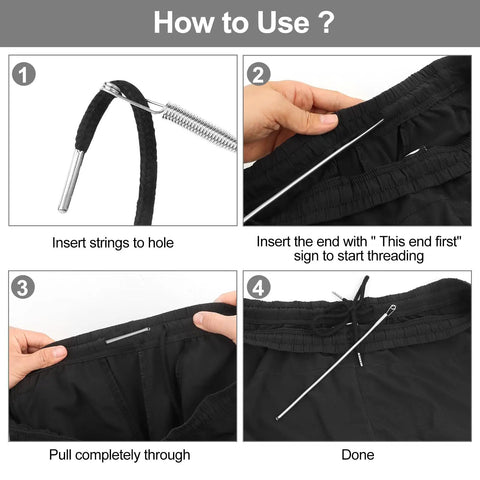 16 Piece Drawstring Threader Kit For Hoodies Jackets Coats Pants And Shorts With Elastic Threaders Loop Turner Hooks in use