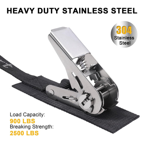 Stainless Steel Ratchet Tie Down Straps Endless 8 Foot Heavy Duty Boat Tie Downs Pack Of 2 For Secure Marine Hauling Underwater Safe