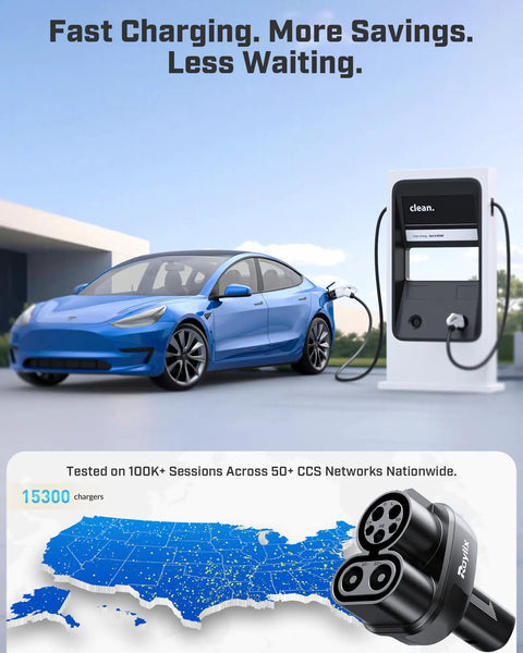 Tesla Model 3 charging at DC fast station with Upgraded Ccs To Tesla Charging Adapter Drops In Seamless 250Kw Level 3.