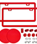 2 Pack Aluminum License Plate Frame For Cars And Trucks Dope Rust Proof Front And Rear Holder Cover Weatherproof Metal Tag Frame Durable Anti Corrosion Easy Install Red