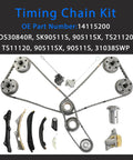 3.6L Pentastar Timing Chain Kit for Jeep, Dodge, Ram 2011-2016 showing chains, guides, tensioners, and hardware components