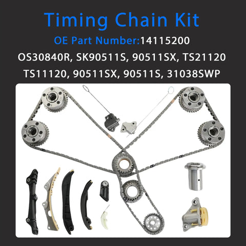 3.6L Pentastar Timing Chain Kit for Jeep, Dodge, Ram 2011-2016 showing chains, guides, tensioners, and hardware components