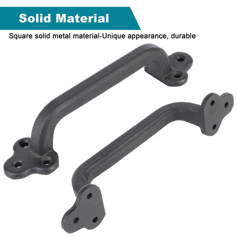 Heavy Duty 9 Inch Rustic Sliding Barn Door Handle, matte black solid cast iron, square metal design, side view with description