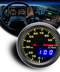 Oil pressure gauge kit, 52mm, black dial with yellow numerals and blue LED readout, 0–100 PSI, for 12V cars and trucks