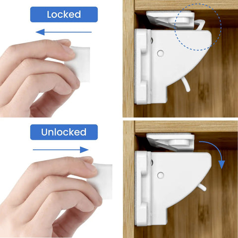 Magnetic Cabinet Locks 10 Pack For Baby Proofing Cabinets And Drawers With Adhesive Mounting No Drilling Easy Install demonstration