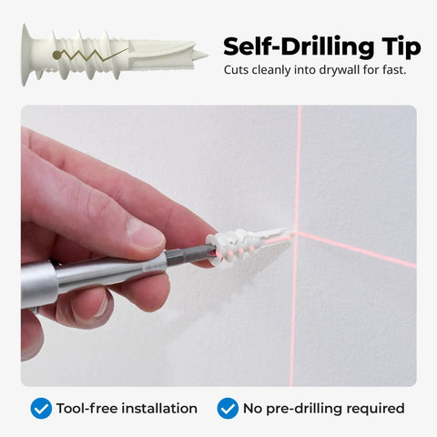 Demonstration of Self Drilling Drywall Anchors With Screws for Quick Easy DIY Install No Pre Drill Wall Anchor Kit in use