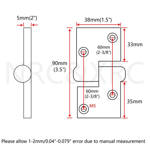 Diagram of Pair Of Stainless Steel 316 Marine Grade Heavy Duty Left And Right Lift Off Take Apart Hinges, dimensions labeled.