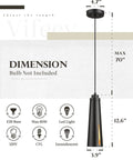 Diagram of Two Pack Industrial Pendant Lighting Set Modern Farmhouse Black Mini Hanging Lights For Kitchen Island Dining Room Living Room And Hallway Sleek Black Finish With Subtle Gold Accent For Dope Cozy Vibe At Home VF1911PTBK showing dimensions and features.