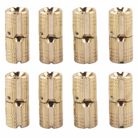 Hidden Brass Barrel Cabinet Hinges 8 Pack With Screws, 180 Degree, sleek durable brass hardware for small cabinets displayed