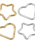 Four Piece Heart And Star Carabiner Keychain Clips In Gold And Silver Durable Alloy For Crafts Bags And Charms with smooth edging