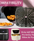 Heavy Duty Carbon Steel Air Fryer Grill Plate For 6 Quart Paris Hilton Bella Pro Series with golden onion rings.