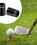 Black Golf Ferrule Set For Irons 12 Pack 0.335 Inch Tip Shaft Sleeve Adapter Durable Plastic Ferrules With Silver Ring All Iron Shaft Compatible Golf Club Accessories on grass with golf club and ball