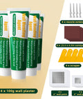 4 Pack Wall Repair Kit with drywall repair cream paste, scrapers, patches, sandpapers, nozzle extenders, interior and exterior use