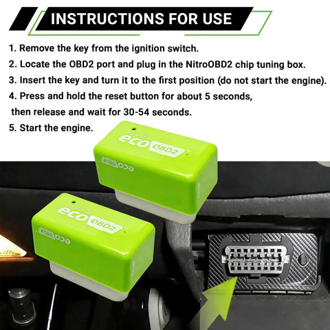 Plug And Play OBD2 Gas Saving Tuning Box For Cars Boost Power Up To 35 Percent And Torque 25 Percent While Slashing Gas Costs With Eco Energy Saver Universal Car Accessory installed in car