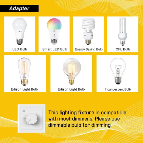 Image showing compatible bulbs for Gold Brushed Brass Wall Sconce Set of 2, Dope Modern Industrial Lighting with dimmable feature.