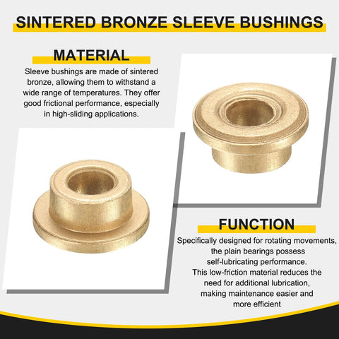 uxcell flange sleeve bearings, 12 pcs; sintered bronze, 6mm bore, 8mm OD, 6mm length; self-lubricating.